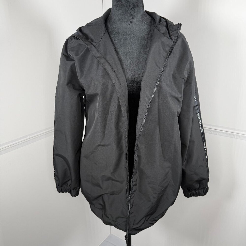 NWT Spyder Black Water Resistant Hooded Windbreaker Jacket Size L